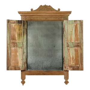 19th Century Carved Window Retrofitted with Heavy Antiqued Mirror