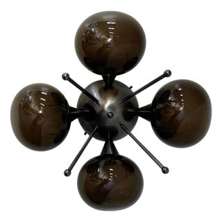 Quadrifoglio Satin Black Nickel Frosted Smoky Pebble Flush Mount by Fabio LTD For Sale