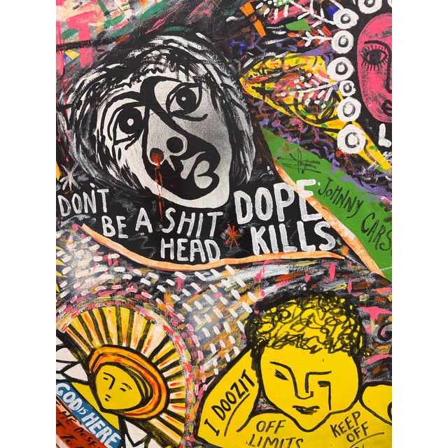 1980s God Bless America Neo-Expressionist Painting in the Spirit of the Basquiat Signed S. Solomon, 1982 For Sale - Image 5 of 12