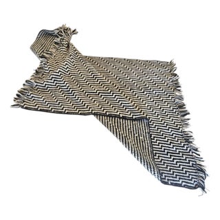Handmade Black and White Crochet Throw Blanket With Linear Stripe Pattern and Fringe For Sale