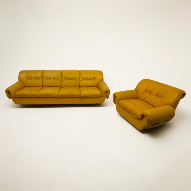 Mid-Century Modern Mid-Century Italian Brutalist Leather Livingroom Set, 1960s, Set of 3 For Sale - Image 3 of 14