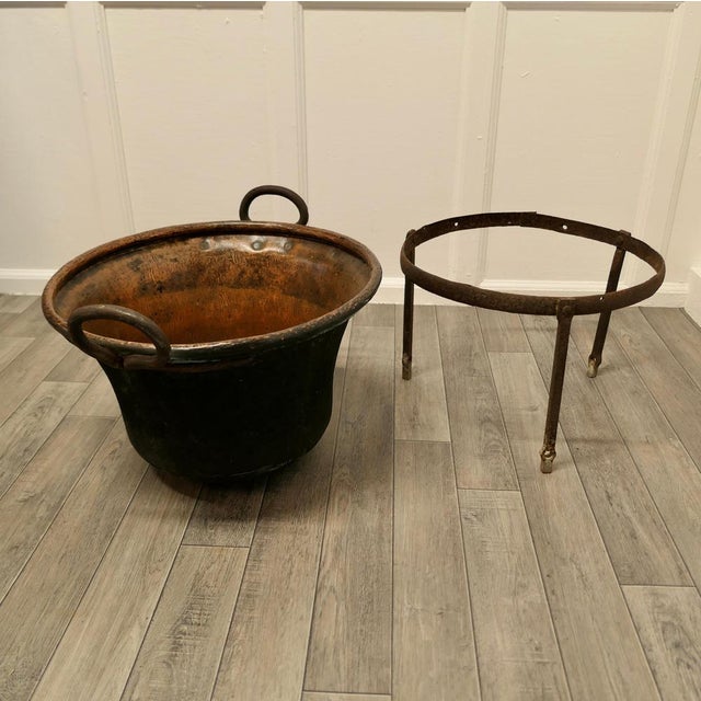 Hand Beaten Copper Cooking Cauldron on Stand, 1850s For Sale - Image 6 of 7