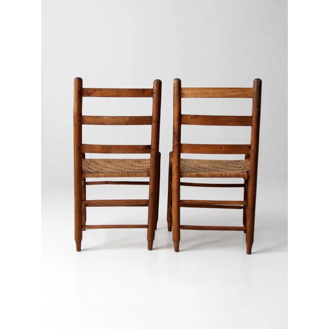 Brown Antique Splint Weave Seat Chairs Pair For Sale - Image 8 of 13
