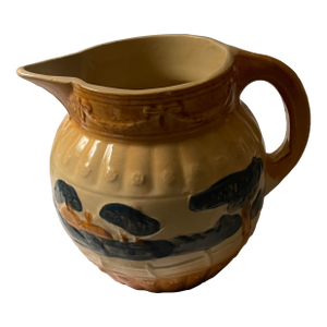 Antique 1910s Attributed to Roseville Yellow Ware Woodlands Pitcher Glazed Countryside Scene