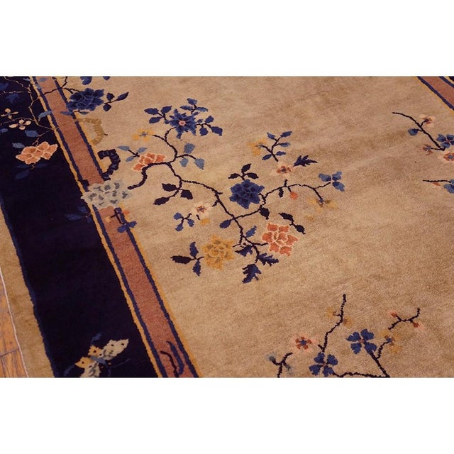 1920s Beige Floral Antique Chinese Art Deco Carpet 5'x7'8" Handknotted Wool Rug For Sale - Image 4 of 6