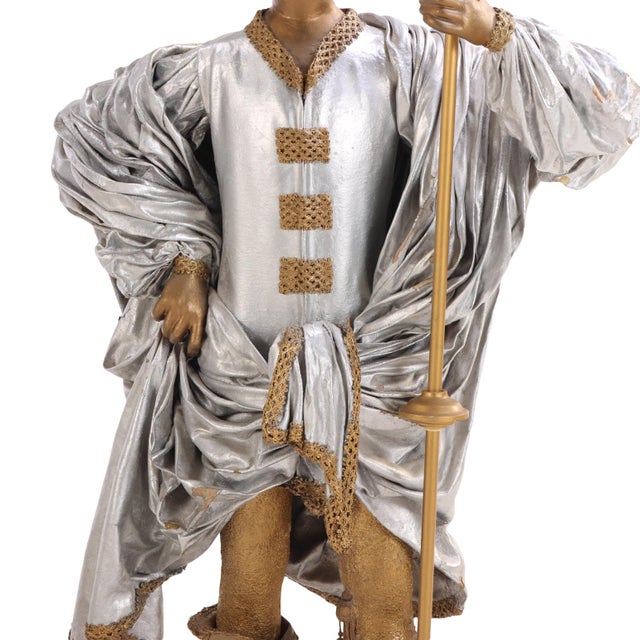 Brass Late 20th Century. Theatrical Papier-Mâché Figural Lamp Bearers, Continental - a Pair For Sale - Image 8 of 10
