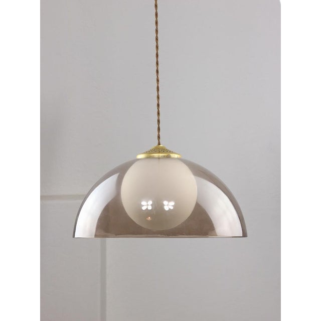 Brown Space-Age Italian Brass, Opaline and Acrylic glass Pendant Lamp For Sale - Image 8 of 18