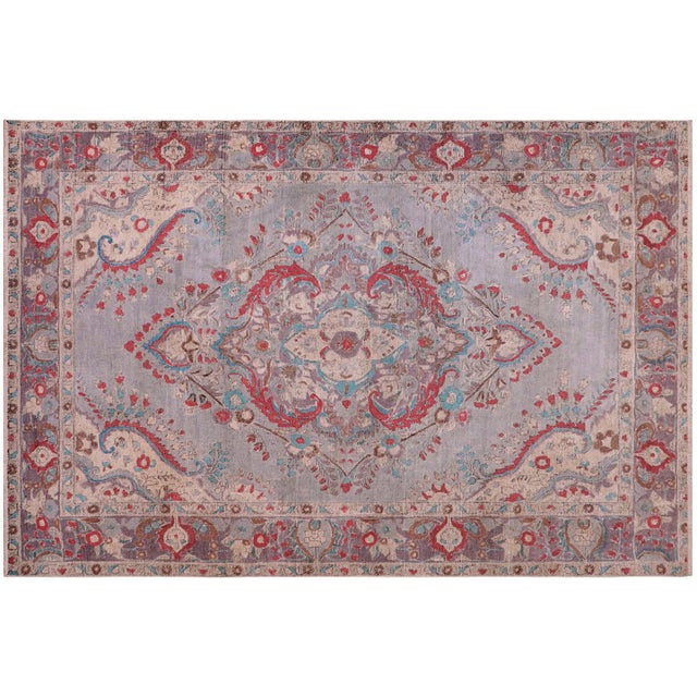 Boho Chic Vintage Blue/Purple Wool Rug - 6'5'' X 9'4'' For Sale - Image 9 of 10