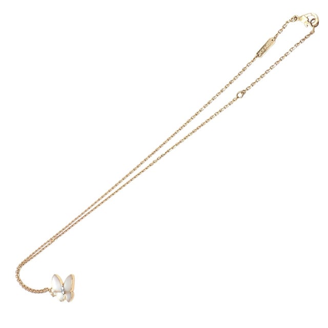 Rose Van Cleef & Arpels Rose Gold Diamond MoP Two Butterfly Pendant Necklace Cert For Sale - Image 8 of 11