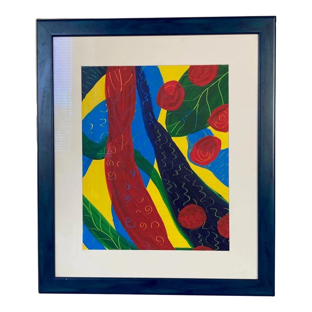 Striking, Modern Acrylic Painting in Custom Blue Frame For Sale