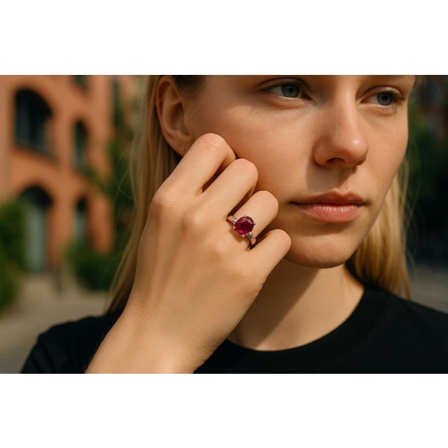 Modern Platinum Gia Certified 2.09 Carat Ruby and Diamond Cocktail Ring, Size 5 For Sale - Image 3 of 8