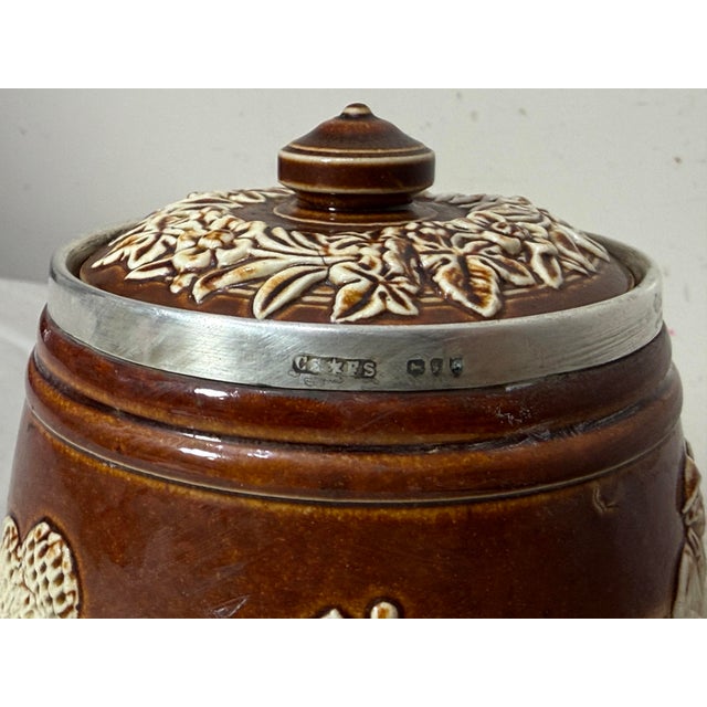 Brown Antique Doulton Lambeth Sterling Silver Stoneware Pottery Tobacco Jar Humidor For Sale - Image 8 of 13