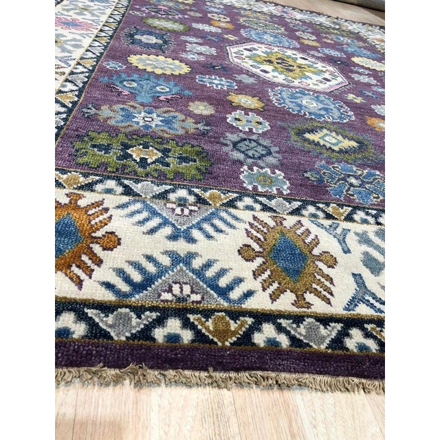 Textile 8x10 Purple Hand-Knotted Wool Floral Constellation Traditional Carpet Rug For Sale - Image 7 of 9