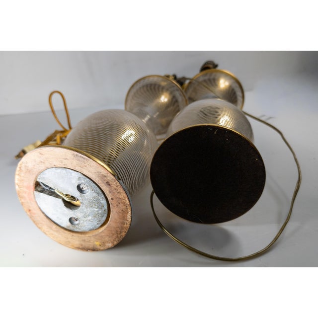 Mid-Century Pair of Italian Murano White and Clear Latticinio Lamps With Gilding For Sale - Image 12 of 12