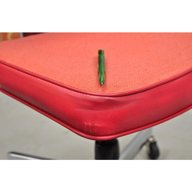 Metal Vintage Mid Century Modern Red Adjustable Chrome Office Desk Chair by Hon For Sale - Image 7 of 14