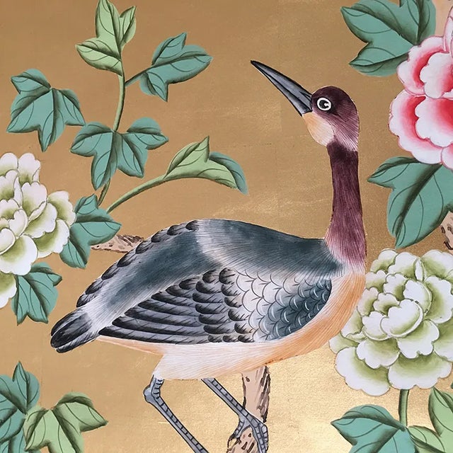 Chinoiserie Hand Painted Wallpapers Mural Panel - 6 Panels For Sale - Image 6 of 10