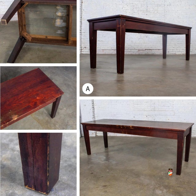 Early 20th Century Rustic Mahogany Farmhouse Harvest Dining Table With Distressed Finish For Sale - Image 11 of 18