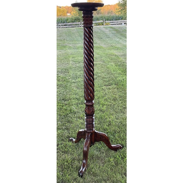 Mid Century Barley-Twist Torchère Mahogany Pedestal Stand For Sale - Image 17 of 17