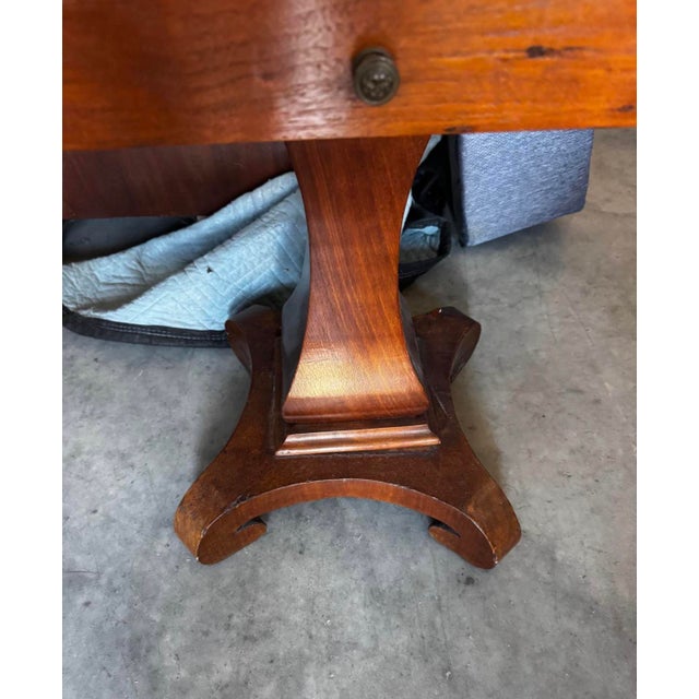 Wood Empire-Style Drop-Leaf Sewing Table With Two Drawers & Scroll-Foot Pedestal For Sale - Image 7 of 8