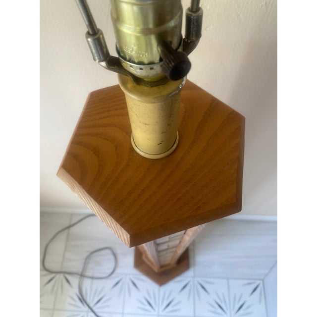 Boho Chic 1970s Coastal Bamboo Rattan Weave Tan Standing Floor Lamp For Sale - Image 3 of 10