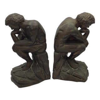 Vintage Rodin “The Thinker” Sculpture Statue Figurine Bronze Bookends- a Pair For Sale