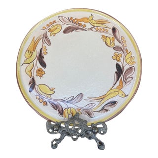 Vintage German Blumenthal Schälchen Hand-Painted Ceramic Plate With Birds and Floral Decoration. For Sale
