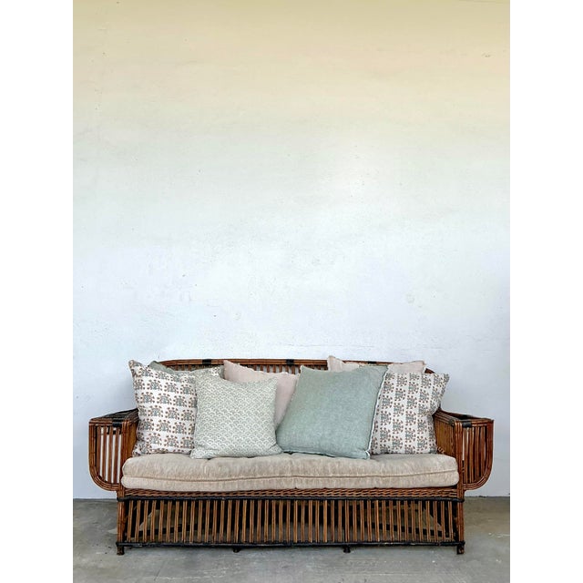 Mid-Century Modern Vintage Stick Rattan Sofa After Bielecky Brothers For Sale - Image 3 of 12