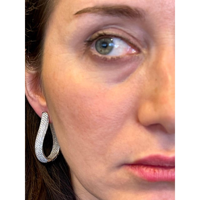8 Carat Micropave Diamond Hoop Gala Cocktail Earrings in 18 Karat White Gold For Sale - Image 11 of 18