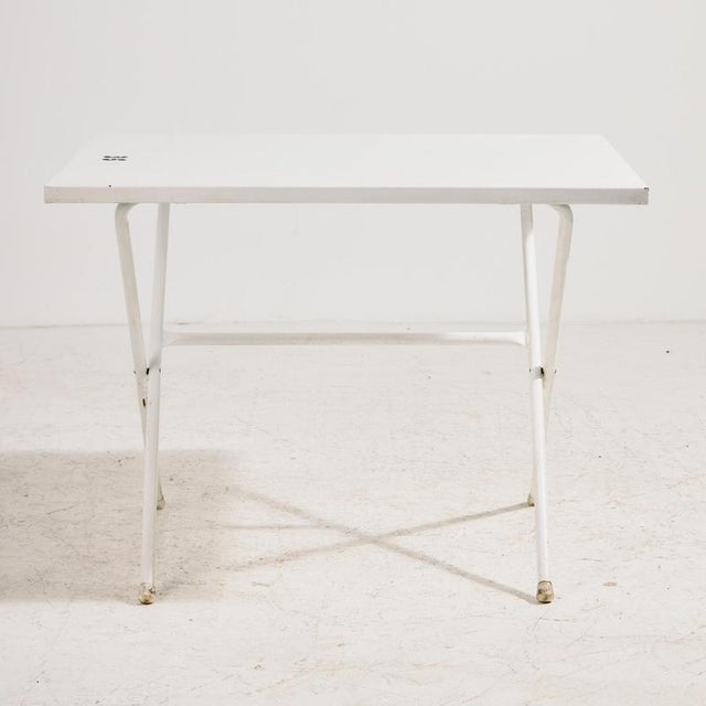 Austrian folding garden table by Karasek on tubular metal frame from the 1980s. with some surface scratches, stains, rust...