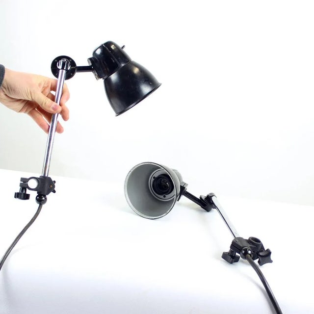 Industrial Czechoslovakian Wall Lamps in Black Bakelite and Chrome from Elektrosvit, 1950s, Set of 2 For Sale - Image 9 of 11