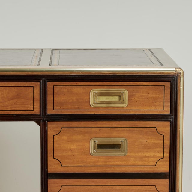 1960s Vintage Campaign Style Leather Top Desk by Baker Collectors Edition For Sale - Image 5 of 17