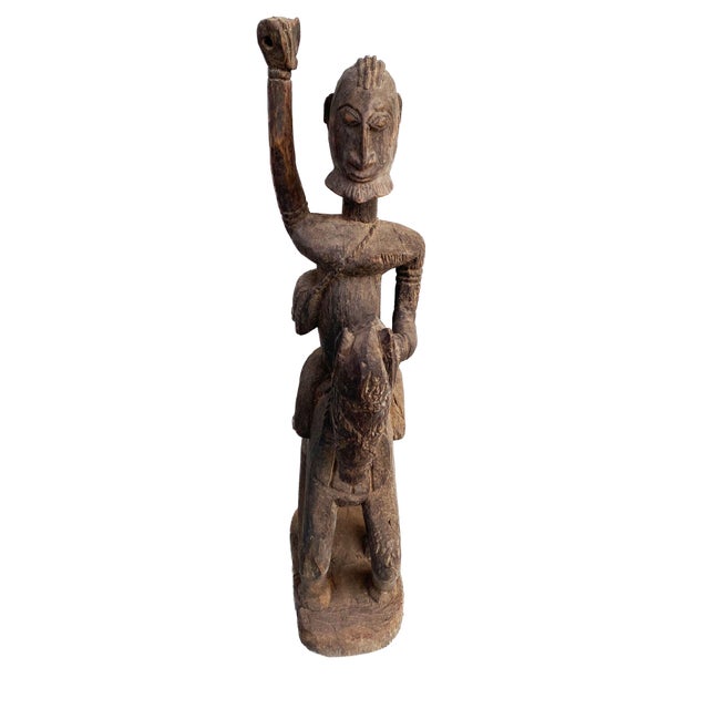 African Lg Old African Dogon Hand Carved Wood Horseman Mali 30" H For Sale - Image 3 of 8
