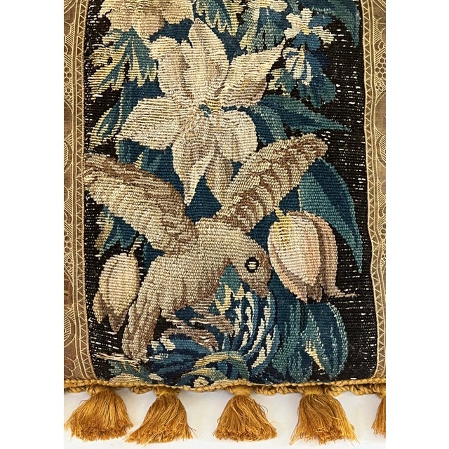 Antique 18th Century French Aubusson Tapestry 18" Square Pillows W/Lovely 2"Tassels, Birds and Florals For Sale - Image 10 of 14