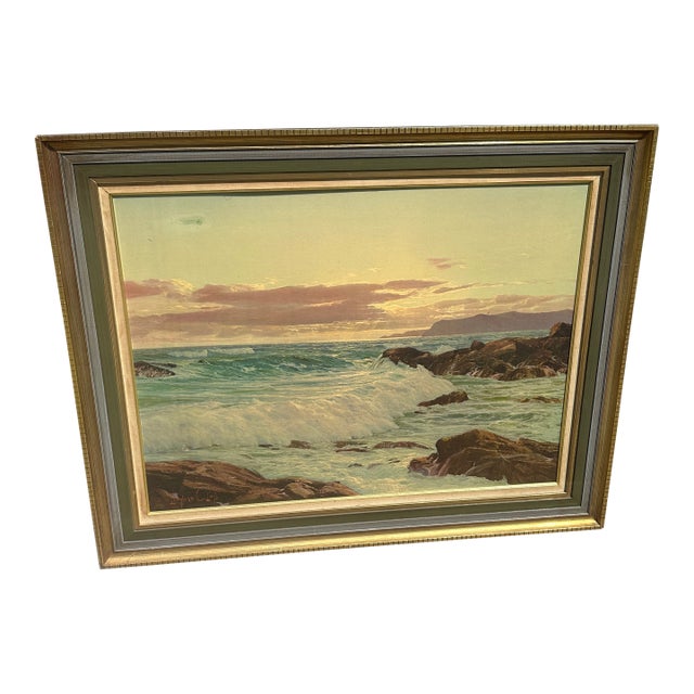 1970s Large Seascape Ocean Print in Gold Frame For Sale