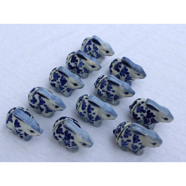 Vintage Delft Blue and White Bunny Rabbit Ceramic Place Card Holders-Set of 11 For Sale - Image 10 of 15