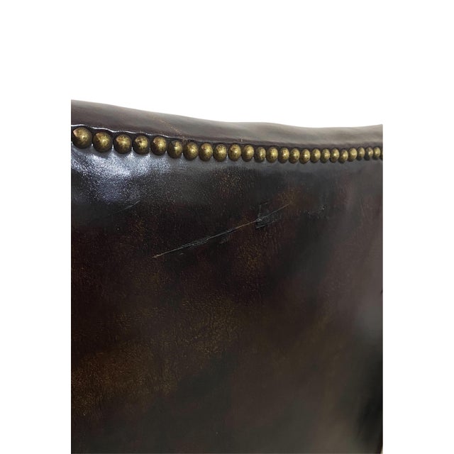 Vintage Baker Furniture Georgian Style Brown Leather Wingback Armchair For Sale - Image 9 of 13