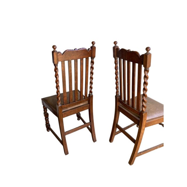 Brown Antique Barley Twist Dining Chairs in Oak, 1900, Set of 2 For Sale - Image 8 of 11