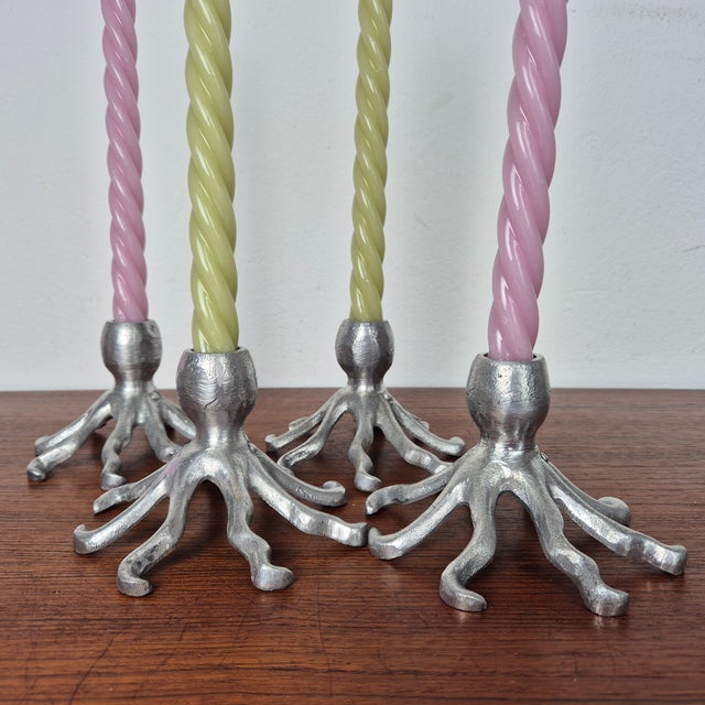 Metal Vintage Octopus Shape Candleholders, 1980s, Set of 4 For Sale - Image 7 of 9