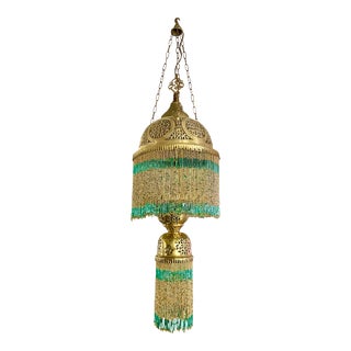 Vintage 1960s Etched 2 Layers Brass Chandelier For Sale