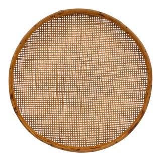 Mid-Century Chinoiserie Cane Wicker and Bamboo Large Herb Drying Basket Tray or Wall Hanging For Sale