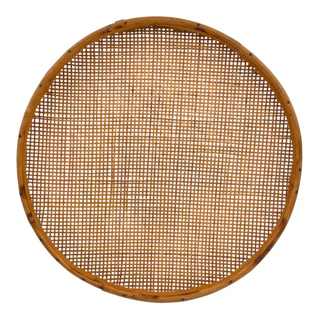 Mid-Century Chinoiserie Cane Wicker and Bamboo Large Herb Drying Basket Tray or Wall Hanging For Sale