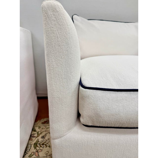 2020s Pair of Serena & Lily White Slipcovered Swivel Club Chairs For Sale - Image 5 of 10