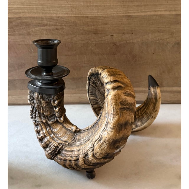 Pair of Large Faux Ram's Horn Candle Holders For Sale In Austin - Image 6 of 12