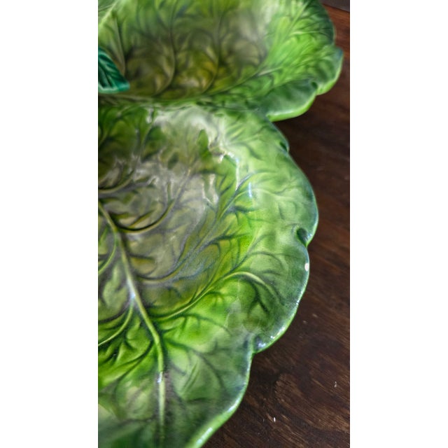1960s Inarco E2603 Green Majolica-Style Fruit and Leaf Divided Serving Platter For Sale - Image 12 of 16