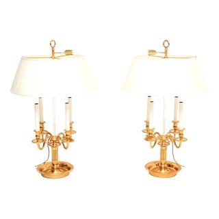 French Brass Bouillotte Table Lamps, 1960, Set of 2 For Sale