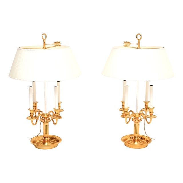 French Brass Bouillotte Table Lamps, 1960, Set of 2 For Sale