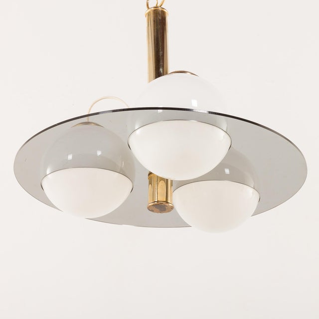 Mid-Century Modern Mid-Century Italian Brass and Opaline Glass Chandelier, 1970s For Sale - Image 3 of 8