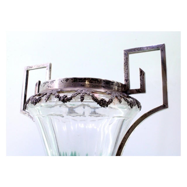 Cut Glass Vase with Silver Structure and Applications on Square Cut-Out Base For Sale - Image 6 of 10