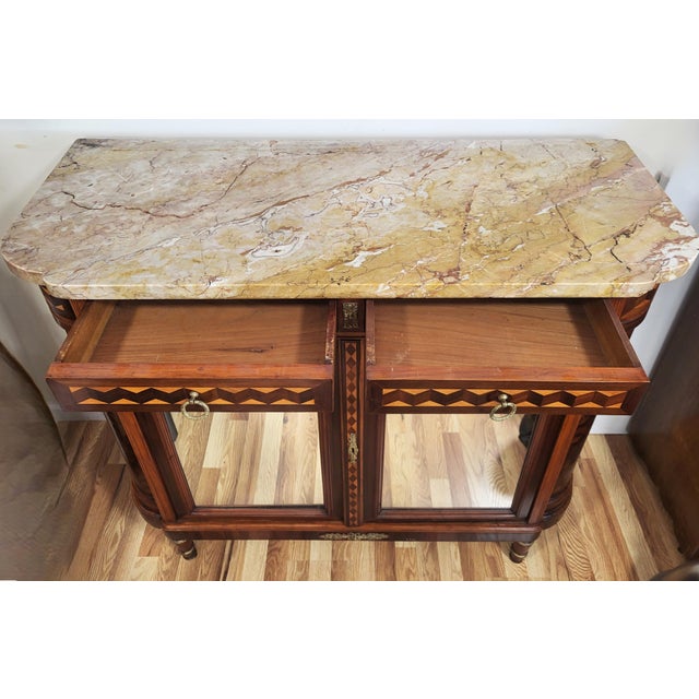 Antique French Louis XVI Inlaid Marble Top & Mirror Door Cabinet Buffet Chest For Sale - Image 10 of 16
