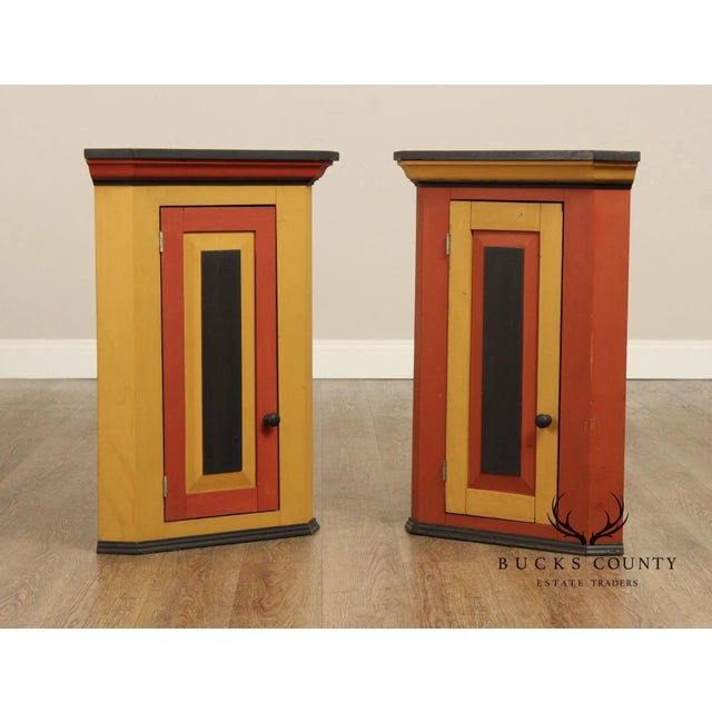 Pair Of Handcrafted Folk Art Painted Pine Corner Cabinets For Sale - Image 11 of 18